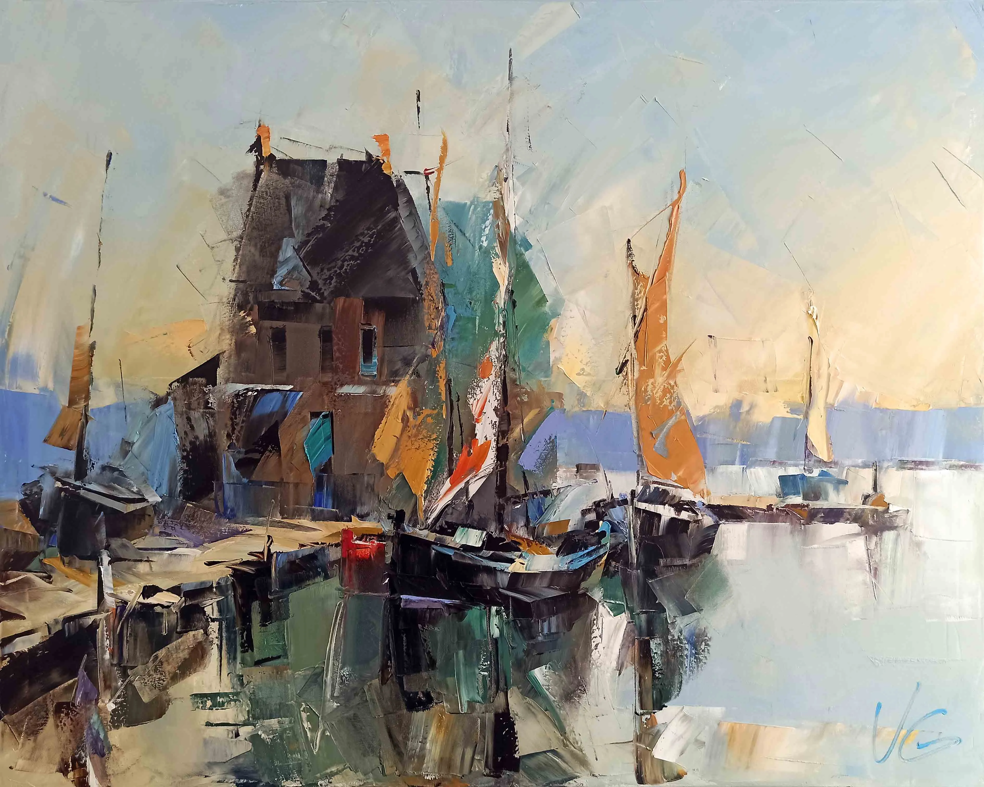 Зображення "SILENT HARBOR" від VOLODYMYR GLUKHOMANYUK, розмір: 80x100 cm, матеріали: oil on canvas, медіум: Живопис, місто: Spain, ціна: €9000 Фото 1 з 3.